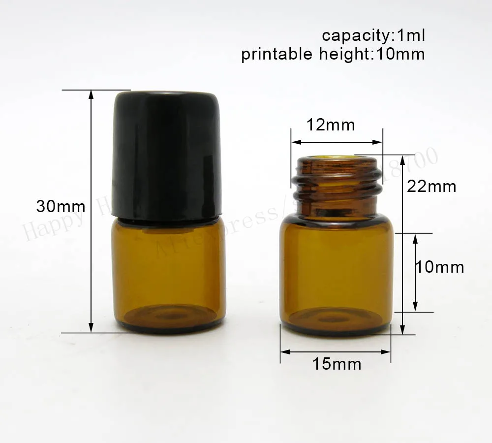 1000 x 1 ml hervulbare lege mini glazen roll-on fles 1cc amber monstertest etherische olieflesjes met roller metalen bal