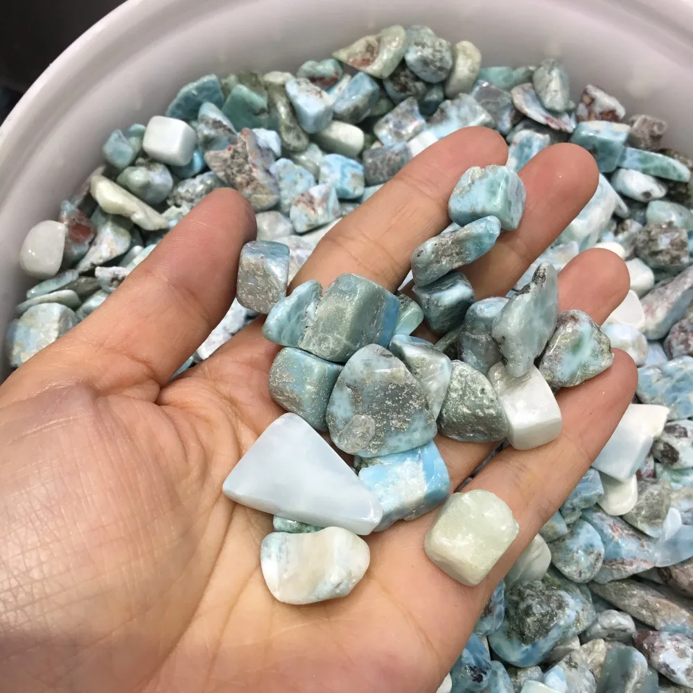 Natural Larimar gravel Polished rock Crystal Tumbled Stone Semi-Precious Stone for decoration