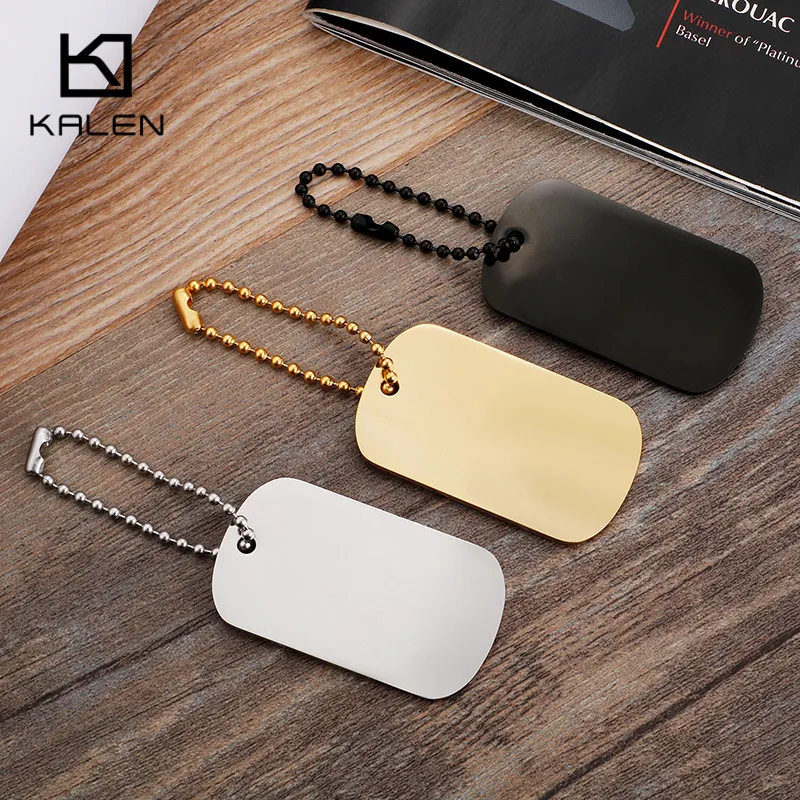 KALEN Engraved Name Dog Tags Pendant Necklace Men‘s Polished Trend Jewelry Gift Military Army Stainless Steel Chain Accessories view 3