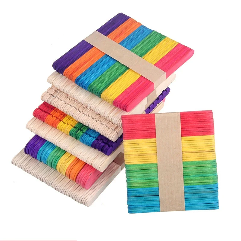 12000pcs/lot Colored Wooden Popsicle Sticks Natural Wood Ice Cream Sticks Kids DIY Hand Crafts Art Ice Cream Lolly Cake Tools