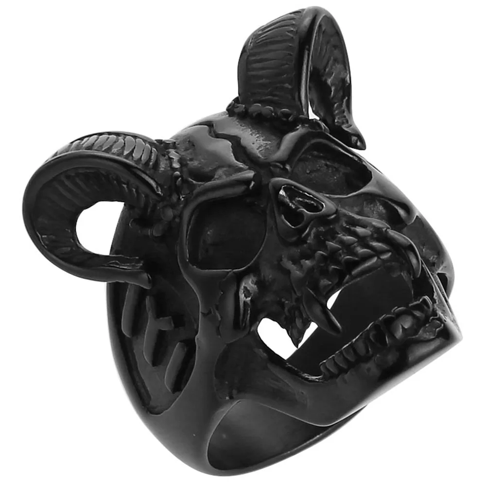 Valily Men Ring Horn Goat Skull Ring Stainless Steel Motorcycle Biker Zombie Vampire Skull Ring For Men Drop Ship US Size 7-14