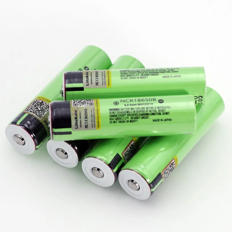 6PCS Liitokala new NCR18650B 3.7 v 3400 mAh 18650 Lithium Rechargeable Battery with Pointed (No PCB) batteries
