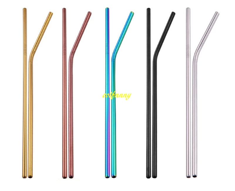 100pcs/lot 6*240mm Colorful Stainless Steel Straw bend & straight drinking straws 9.5