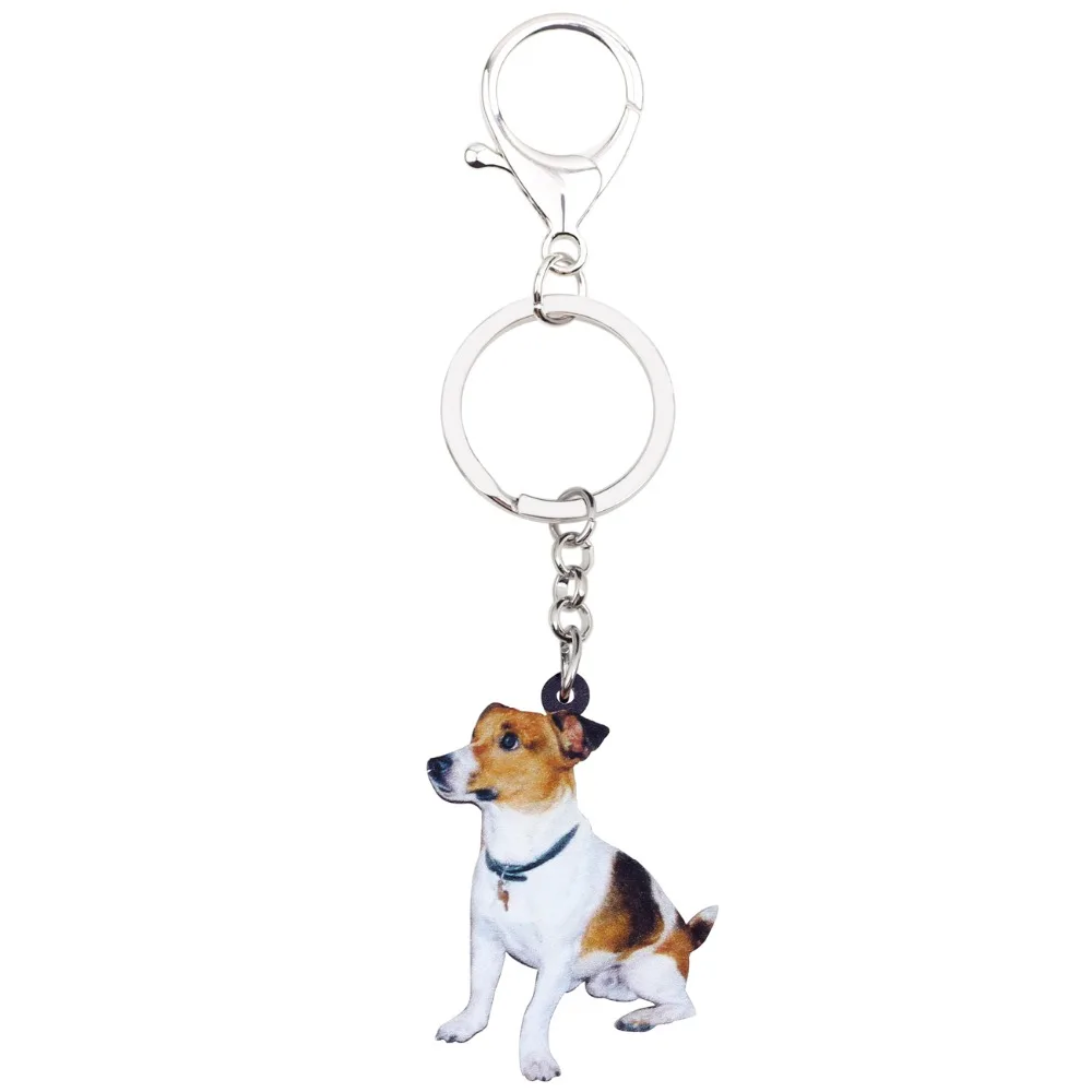 Bonsny Acrylic Sitting Jack Russell Terrier Dog Key Chains Keyrings Lovely Jewelry For Women Girl Ladies Handbag Charms Bulk Pet