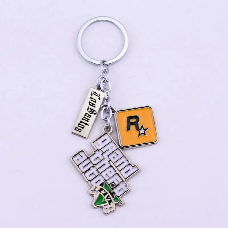 dongsheng jewelry PS4 GTA 5 Game keychain Grand Theft Auto 5 Key Chain For Fans Xbox PC Rockstar Key Ring Holder 4.5cm Llaveros