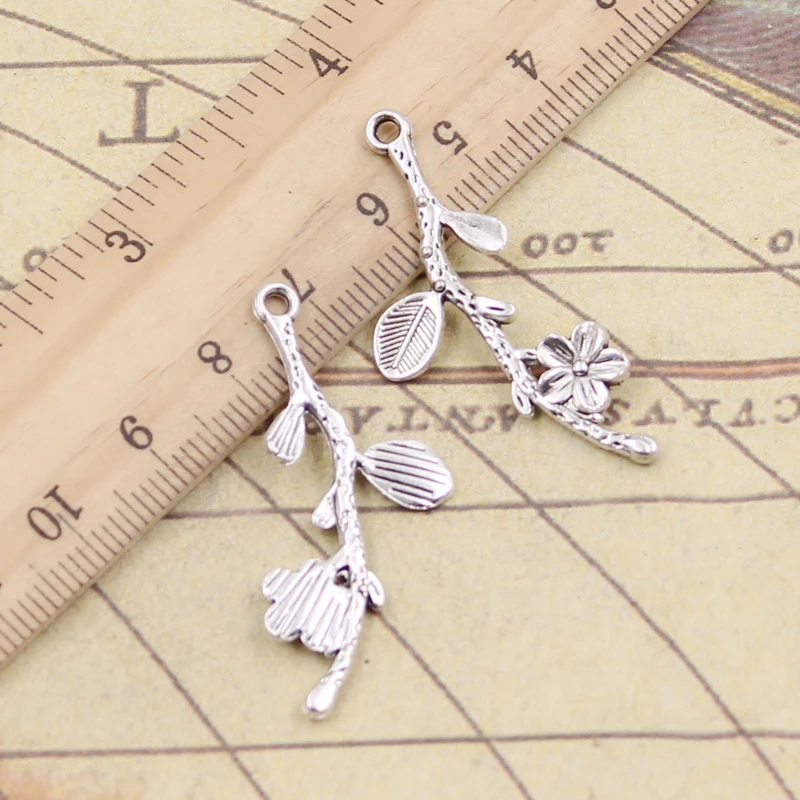 20 sztuk Charms oddział kwiat wiśni kwiat 41x17mm tybetański brąz srebrny kolor zawieszki antyczne tworzenia biżuterii DIY Handmade Craft