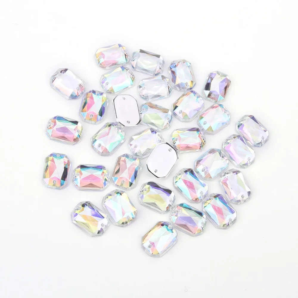 10*14mm Glitter Crysta Sew On Rectangle Acrylic Rhinestone Flatback Beads For DIY Garment Jewelry