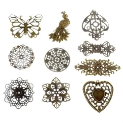 Free shipping 10PCS Antique Bronze Color Metal Filigree Wraps Connectors Crafts Gift Decoration DIY Jewelry Findings