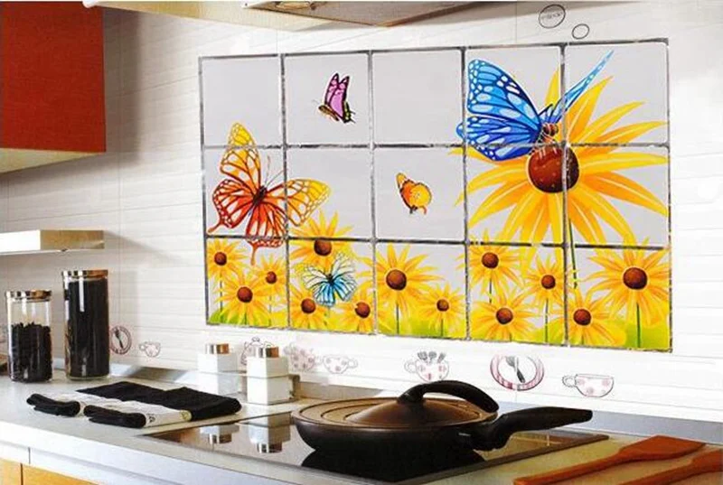 Anti Oil Wall Stickers Ceramic Tile High Temperature Resistant Home Stove Kitchenware Self Adhesive Kitchen Oil Sticker