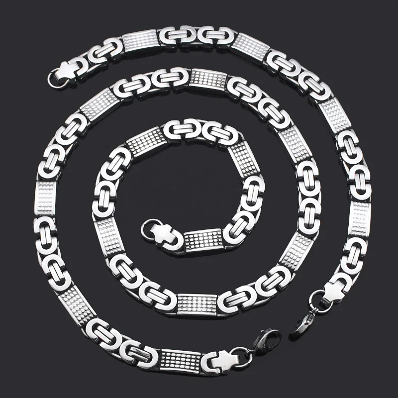 ATGO Men Womens 8mm Stainless Steel Jewelry Sets Byzantine Necklace Bracelets Set High Quality Party Gifts BJS002