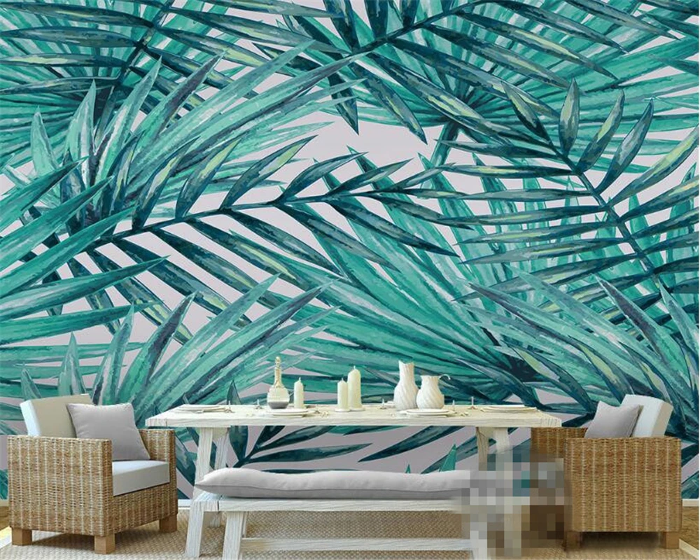 

Beibehang 3D wallpaper, green abstract leaves, Mediterranean plantain fan, leaf plant, TV background wallpaper papel de parede