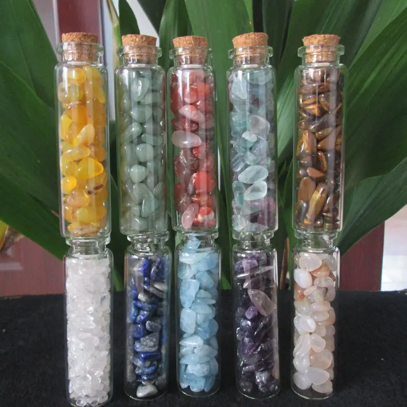 (10pcs/lot) 20ml 510g Beautiful Decorating Adrift Bottles with Mixed  Gem Stone Quartz Crystal Tumbled Stones for Lovers' gifts