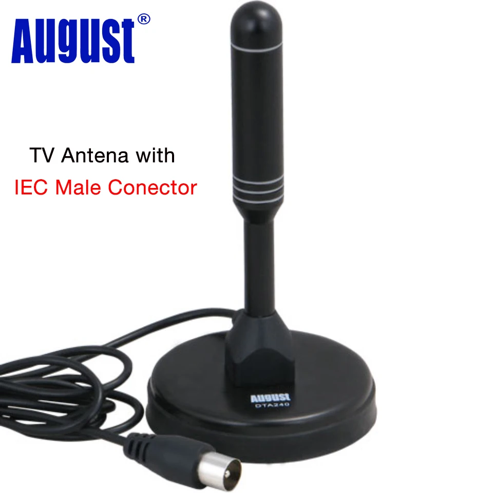 August DTA240 Цифровая телевизионная DVB-T / DVB-T2 антенна для портативного использования и получения бесплатных HD-телеканалов внутри и снаружи дома с магнитным основанием