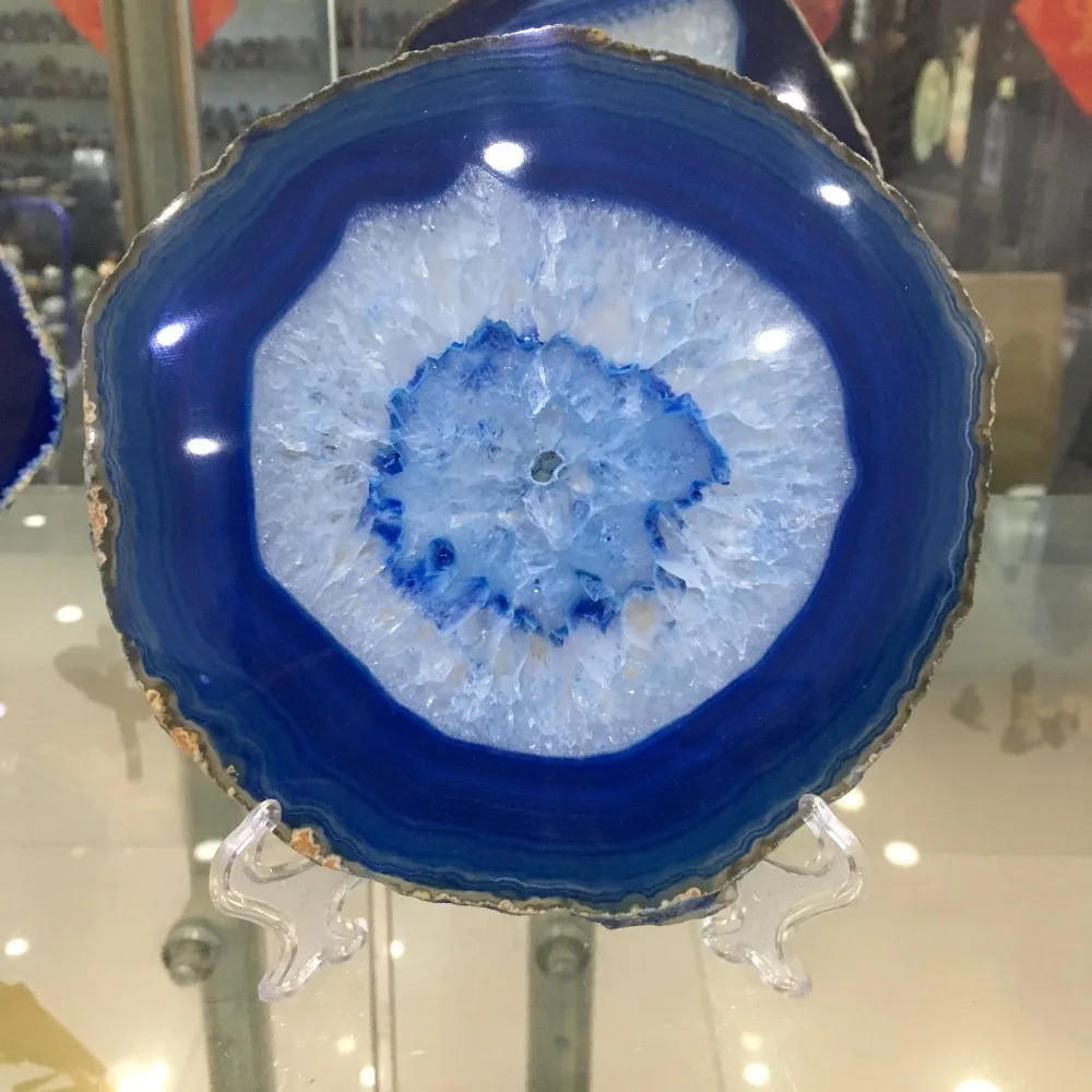 150mm Large BLUE Agate Slice Geode Polished Crystal Quartz