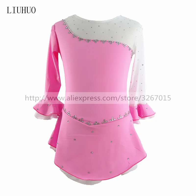 LIUHUO Women Girls Performance Ballet Gymnastics Competition Leotard Ice Figure Skating Dress Dance Costume Skirt Pink Kids