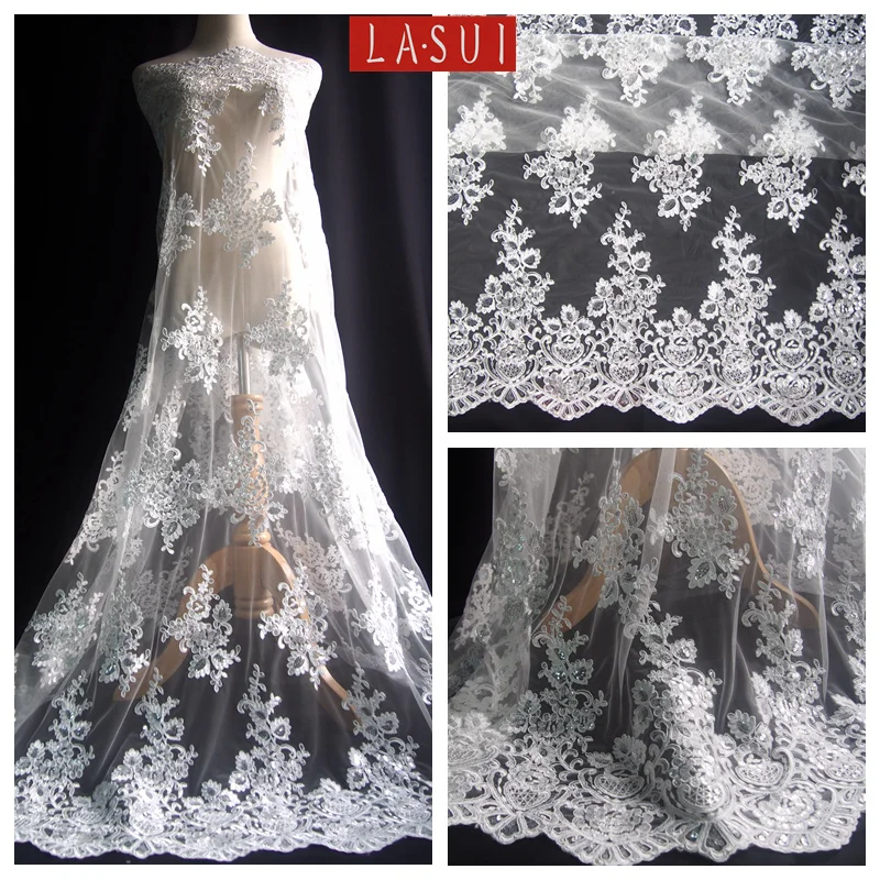 LASUI 2017 NEW good quality Corded lace Sequin embroidery  fabrics DIY Beautiful elegant  Wedding dress Bride veil   X0230