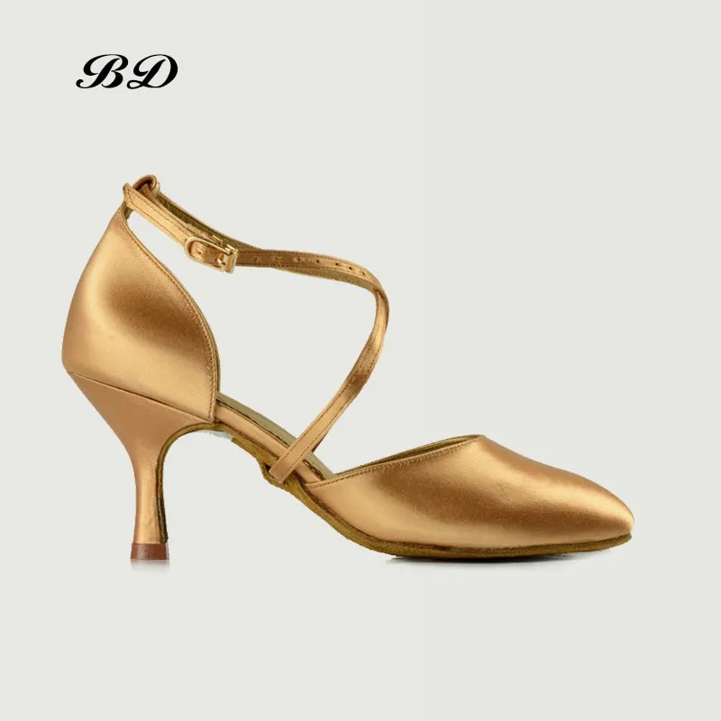 Top Dance Shoes Ballroom Women Latin Shoes Closed Round Toe Cap Jazz Factory Outlet Imported Satin Comfortable Soft FREE BAG