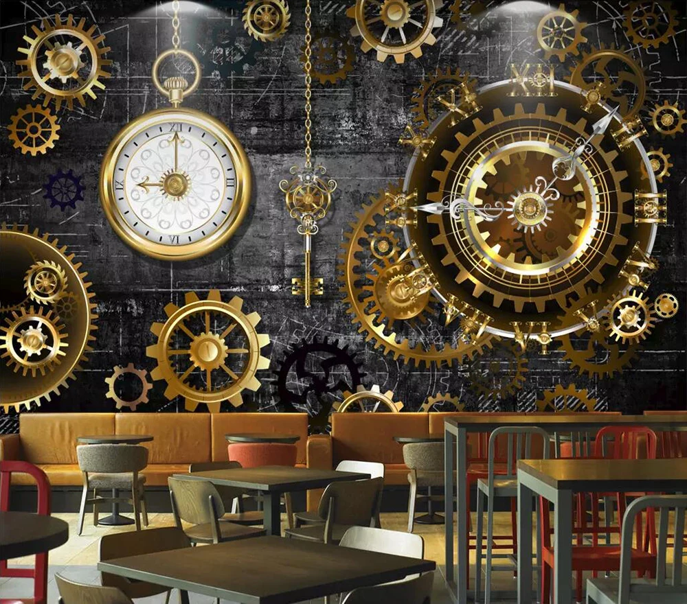 

Decorative wallpaper 3D Industrial Style Golden Gear Mural Background Wall