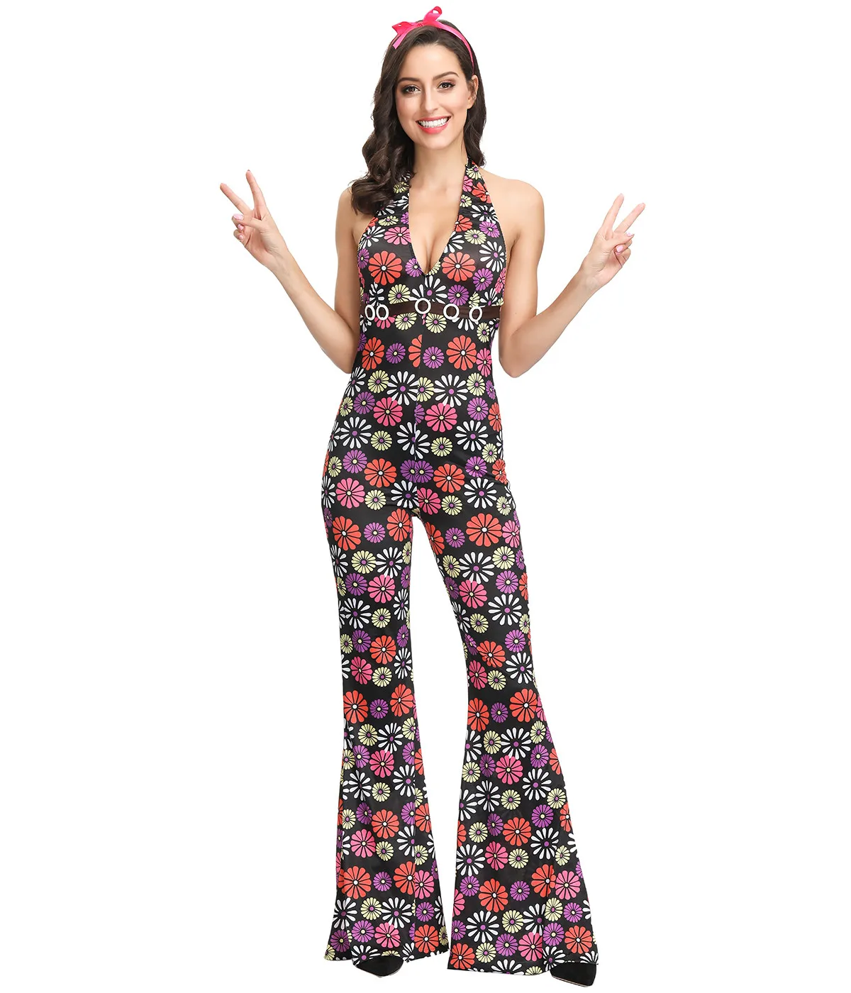 Heißer Verkauf 60 s 70 s Retro Disco Hippie Kostüm Erwachsene Frauen Vintage Go Go Mädchen Disco Hippie Dance Overall