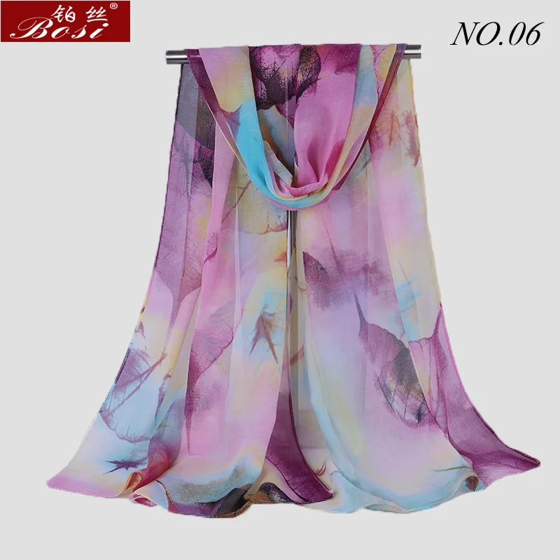 chiffon Scarf leaf Print long Shawl fashion Women luxury brand high quality for and wraps scarves hijab scarfs ladies factory