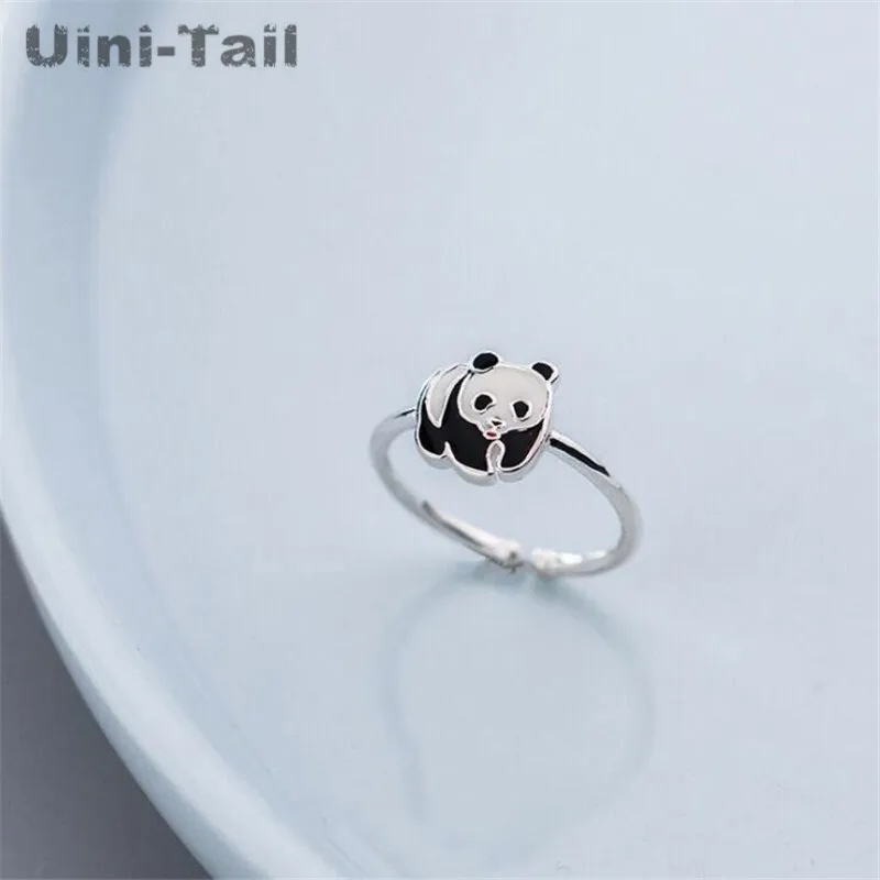 Uini-Tail hot new 925 Tibetan silver cute panda opening adjustable ring China National Treasure sweet fashion small animal JZ086