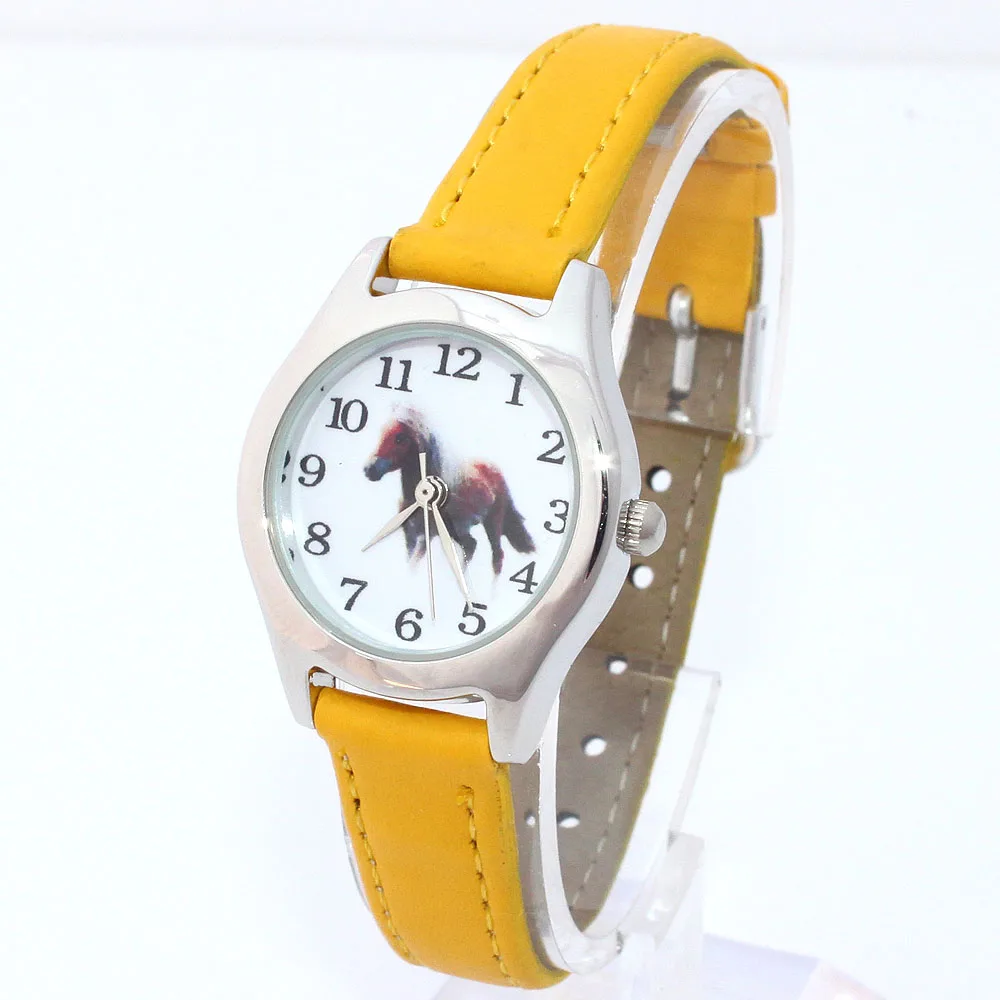 Reloj de pulsera con dibujos de animales para niños, pulsera de cuarzo de cuero rosa, caballo, 10 unidades por lote