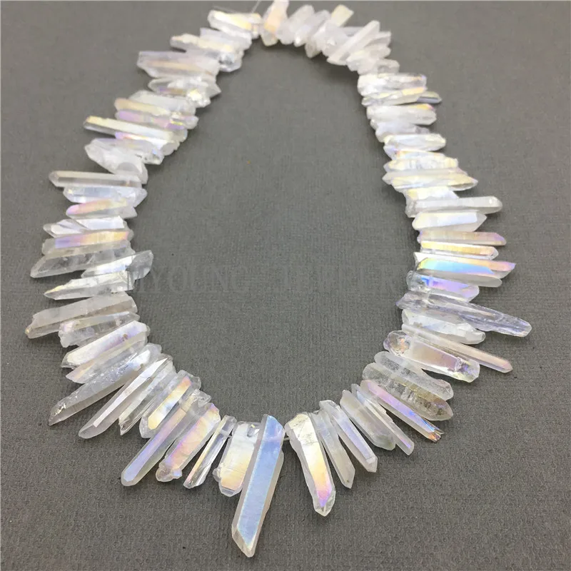 

MY0582 Natural Raw Crystal Titanium White Quartz Stick Beads,Spike Point Top Drilled Necklace Making Beads