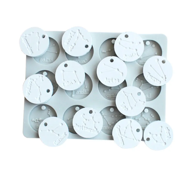 12 Constellations Round Tags Silicone Mold Aromatherapy Wax Tablet Silicone Mould For Car Pendant Gypsum Plaster Molds view 3