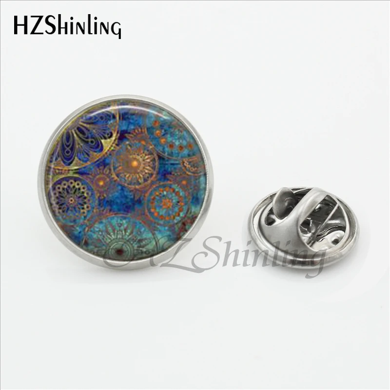 2017 New Design Vintage Flower Butterfly Glass Jewelry Fashion Mandala Stainless Steel Lapel Pins For Mens Collar Pin Shirt