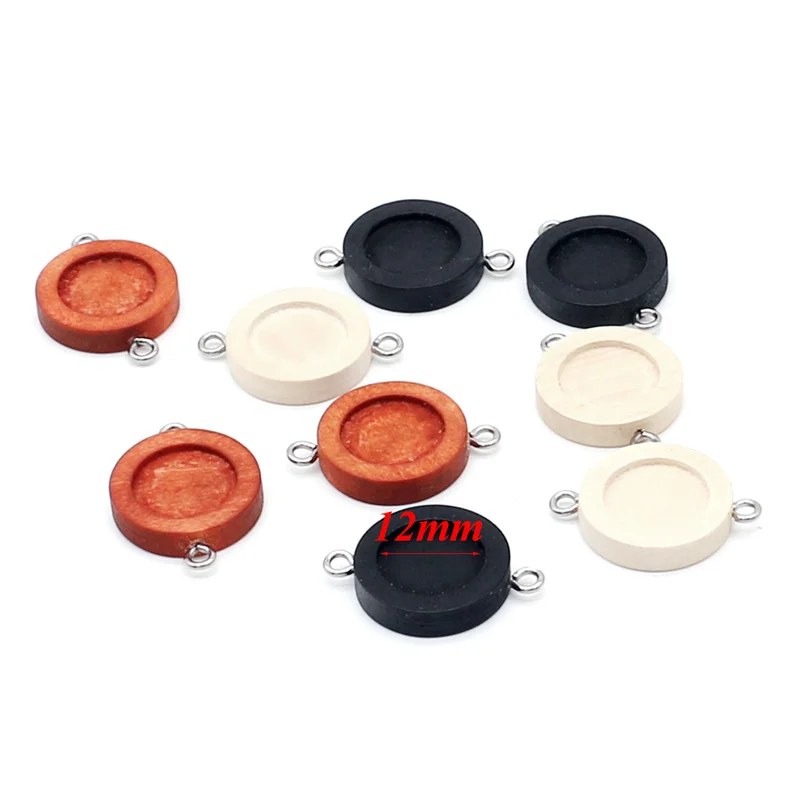 Aiovlo 20pcs/lot Fit 12mm Wooden Two Holes Hanging Stainless Steel Sheep Eye  Cabochon Base Setting for DIY Jewelry Making