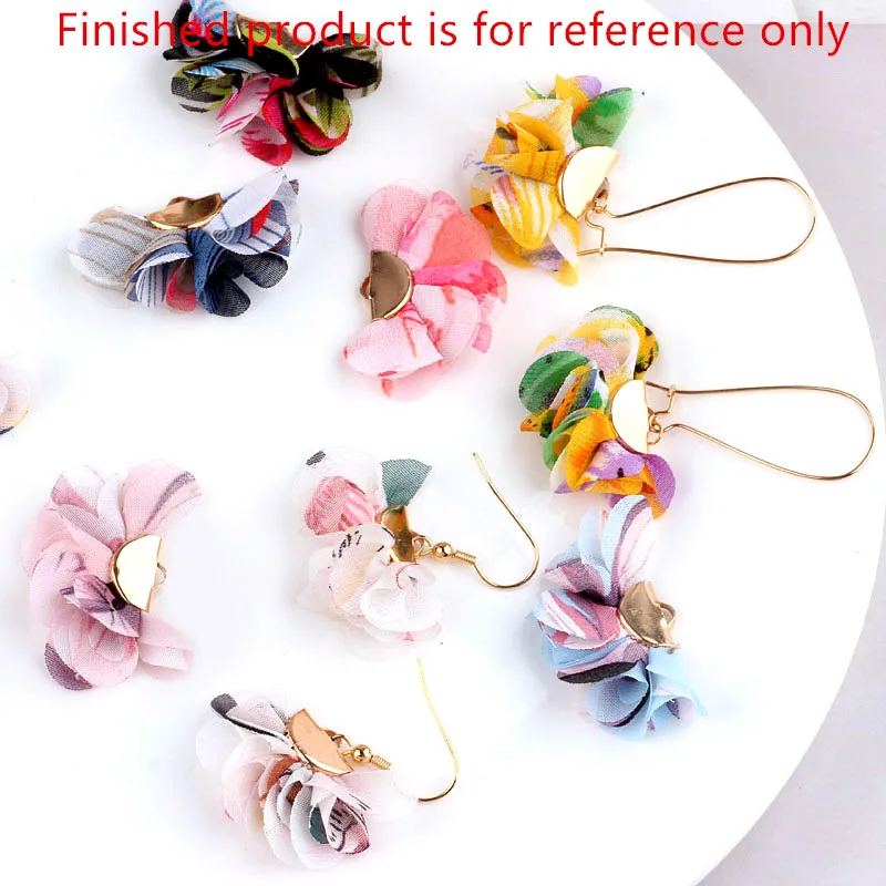 New 50pcs/lot color flowers printing Chiffon tassel/bowknots shape handmade florals diy jewelry earring/garment accessory