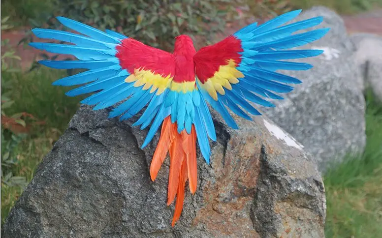 large 35x45cm red-blue feathers parrot,Handmade model,spreading wings feathers bird stage prop,home garden decoration toy w0887