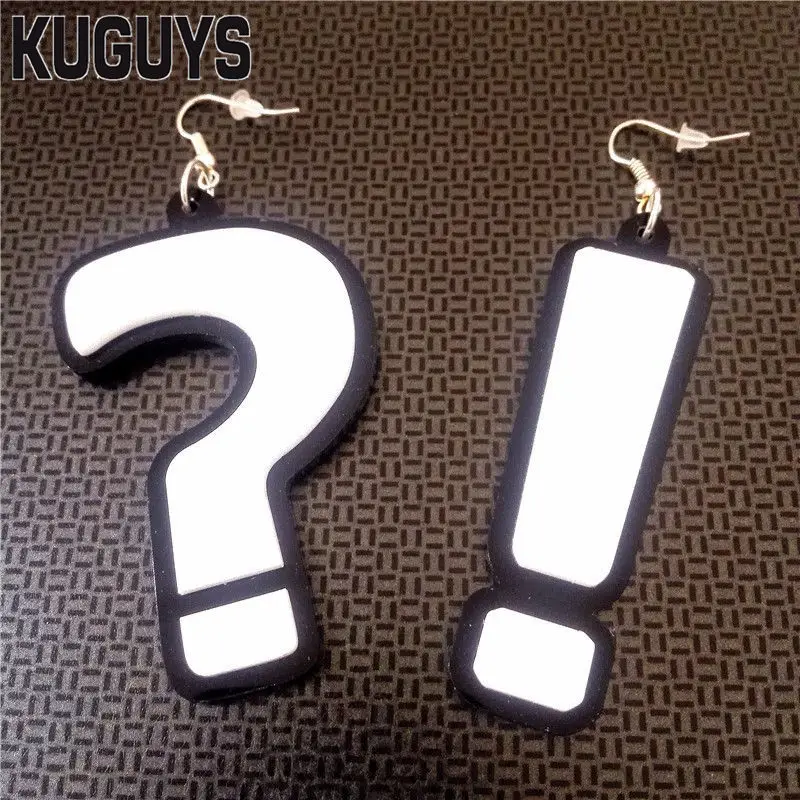 KUGUYS White Fashion Acrylic Dangle Drop Earrings for Women Classic Jewelry Question Mark Exclamation Point Music Festival Gift