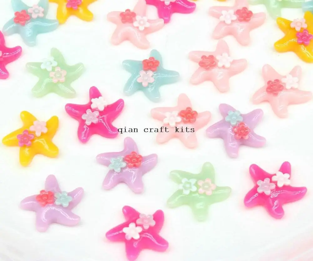 250pcs Resin Cute Starfish with Flowers Sea Star Flat Back Scrapbook Decoden Kawaii Cabochons Pendant embellishment Charms