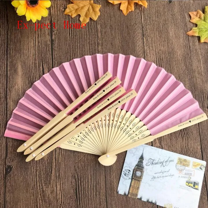 (100pcs/lot)FREE SHIPPING+Personalized Wedding Silk Cloth Fan Unique Party Giveaway Gift Hand Folding Fans Printing Name&D Gifts