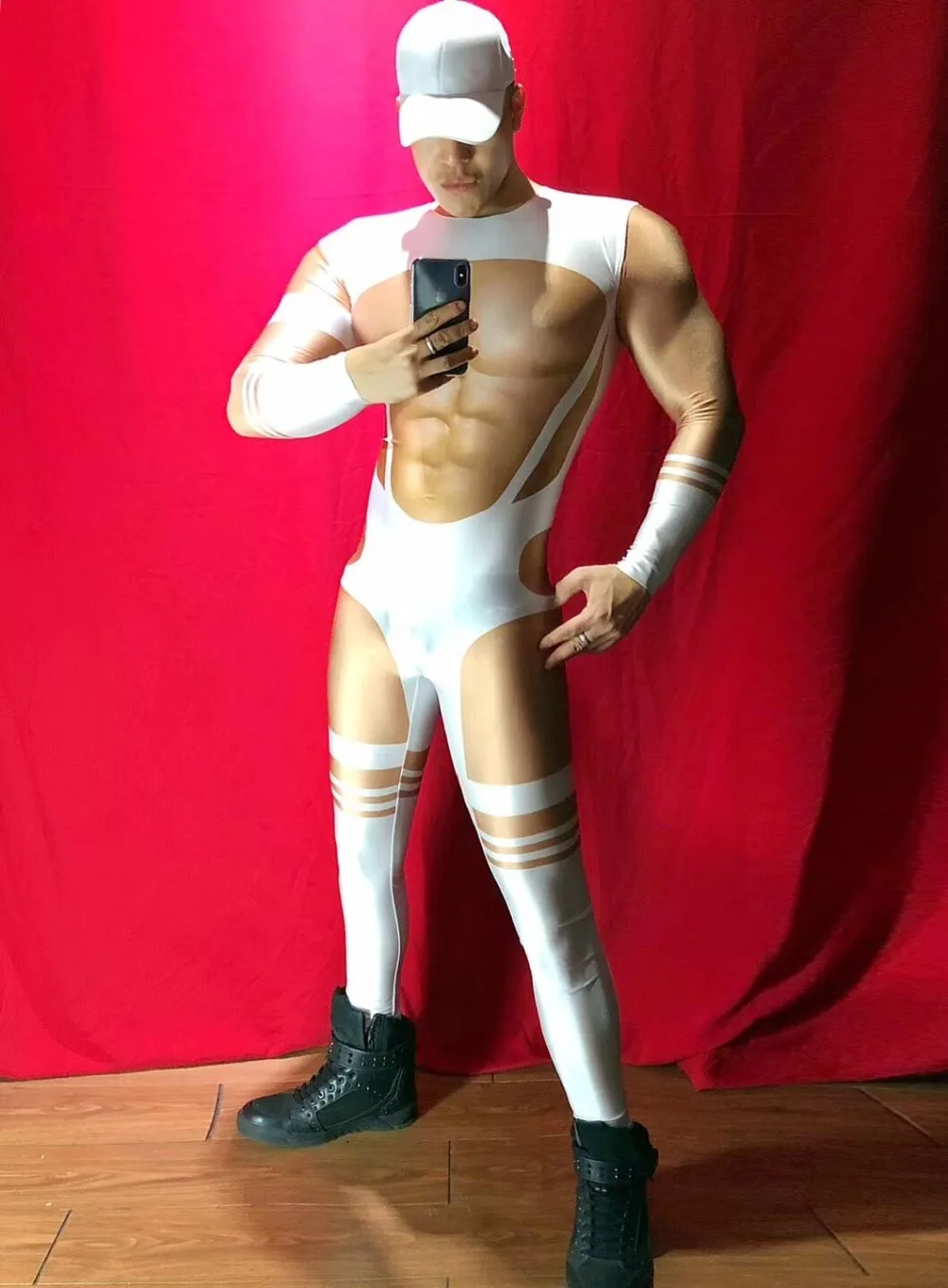 Bar Nightclub Male DJ Gogo Dancer Sexy Printed Leotard Pole Dance Tight Jumpsuit Club Party Carnival Rave Outfit Stage Costume