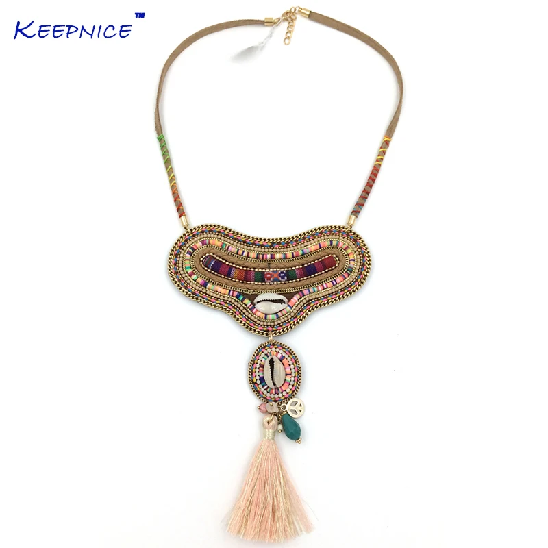 

New Bohemia BohoTassel Pendents Necklace Unique Boho Chic Collier Choker Necklaces Ethnic Pink choker Necklace For Women