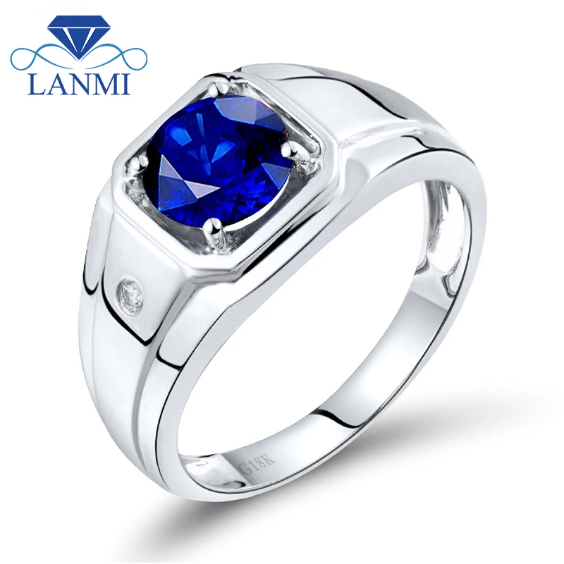 

LANMI Unique Design Round 6.6mm Genuine Diamond Sapphire Custom Mens Rings For Wedding In 18Kt White Gold WU292