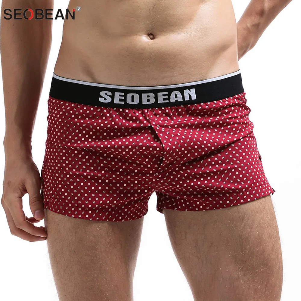 SEOBEAN Men\'s Underwear Boxers Shorts Men Cotton Underpants Loose Home Sleep Wear Shorts Panties Sexy Low-waist Men Boxer