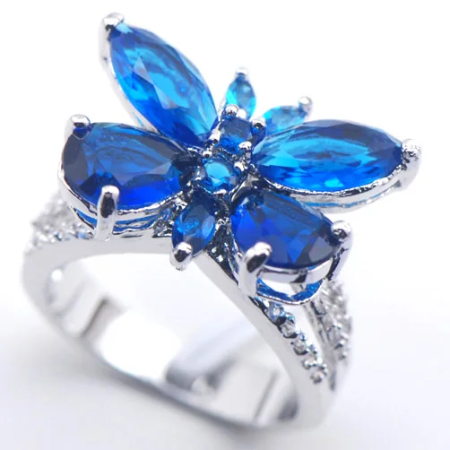 Blue Crystal Zircon Crystal  Woman 925 Sterling Silver Ring F555 Size 6 7 8 9 10 11