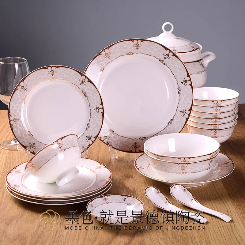 Black ceramic European gold retro bowl dishes in Jingdezhen set high-grade porcelain tableware Champs