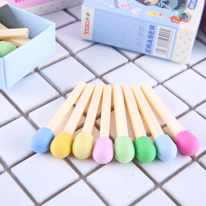 8Pcs/Pack Cute Kawaii Matches Eraser Lovely Colored Eraser For Kids Student Creative Item Gift Mini Creative Match Pencil Rubber