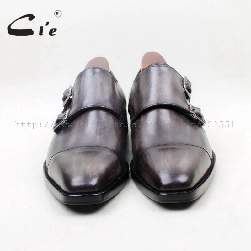 cie Square Cap Toe Handmade 100% Genuine Calf Leather Outsole Breathable Hand-Painted Grey Double Monk Straps Men Shoe MS143