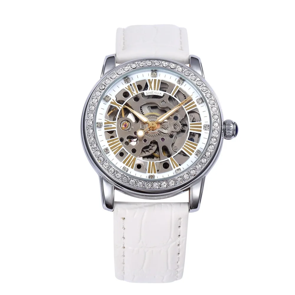2021 New Women Skeleton Automatic Self-Wind Watch Women Dress Watches Rhinestone Mechanical Watch Girl\'s Gift Relogio Feminino