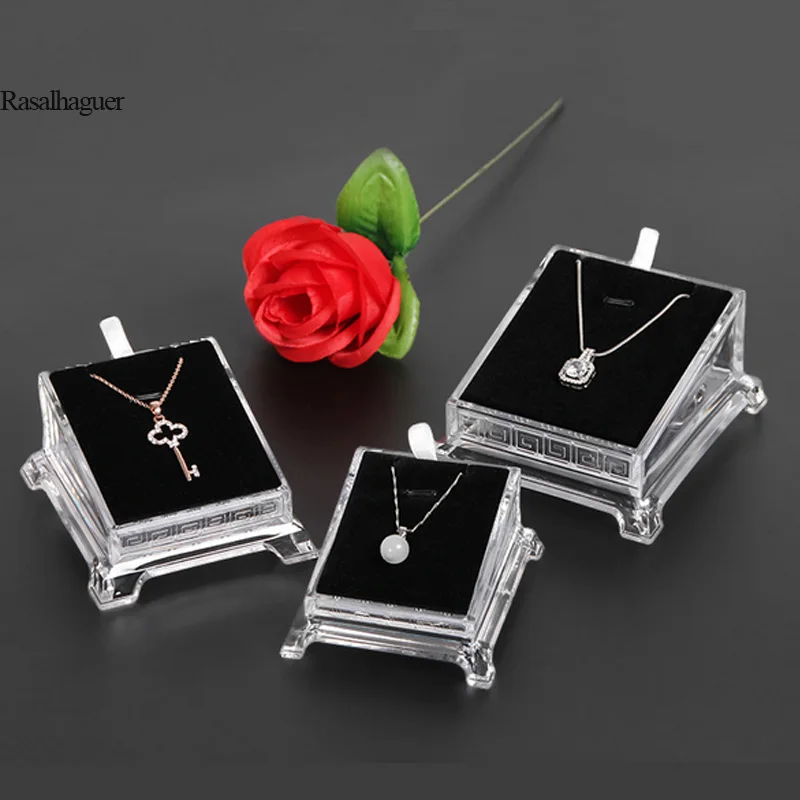 Acrylic transparent pendant box Necklaces jewelry display props rings display plexiglass jade tray wholesale