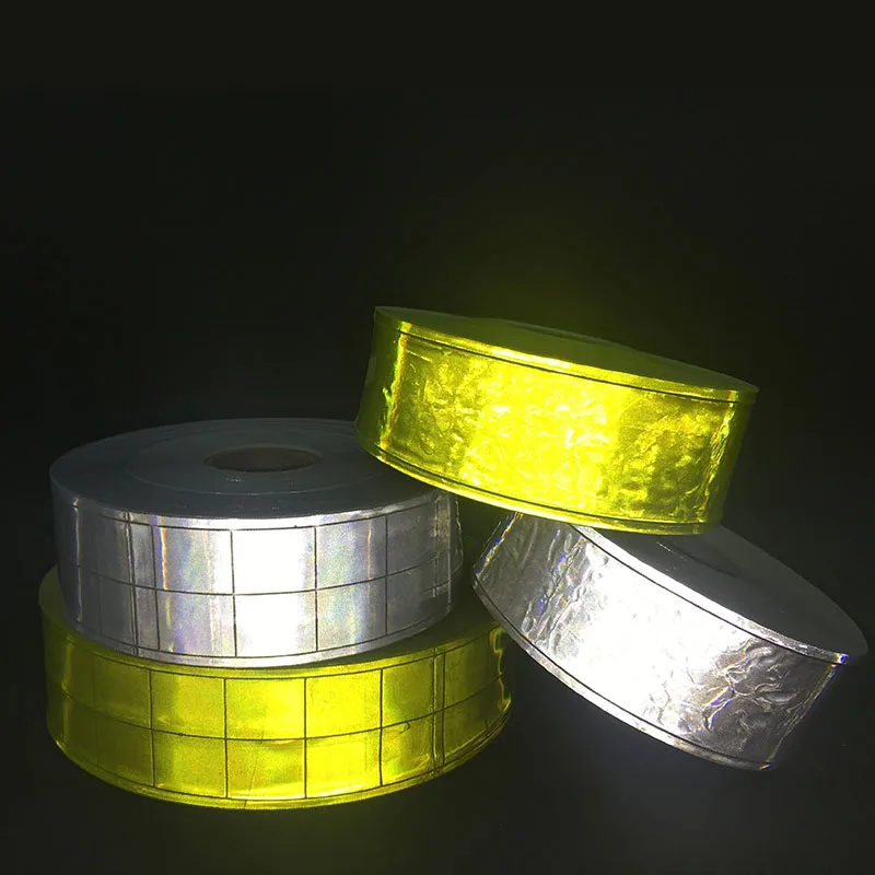 5Cm * 50Meter Visibilitas Tinggi Strip Reflektif Neon PVC Strip Keselamatan Peringatan Kain Bahan Jahit untuk Tas Pakaian