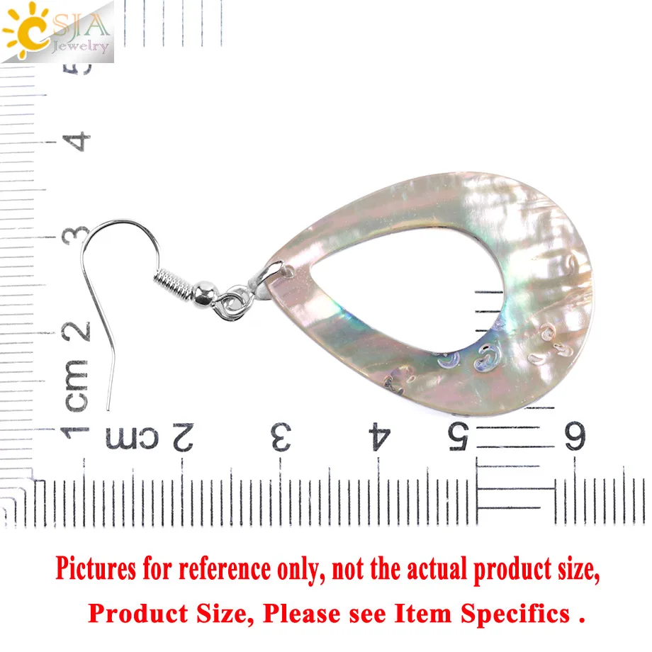 CSJA Natural Abalone Shell Earring Bead Gem Stones Pendant Pear Shape Water Drop Hook Earring for Women Fashion Jewelry E903