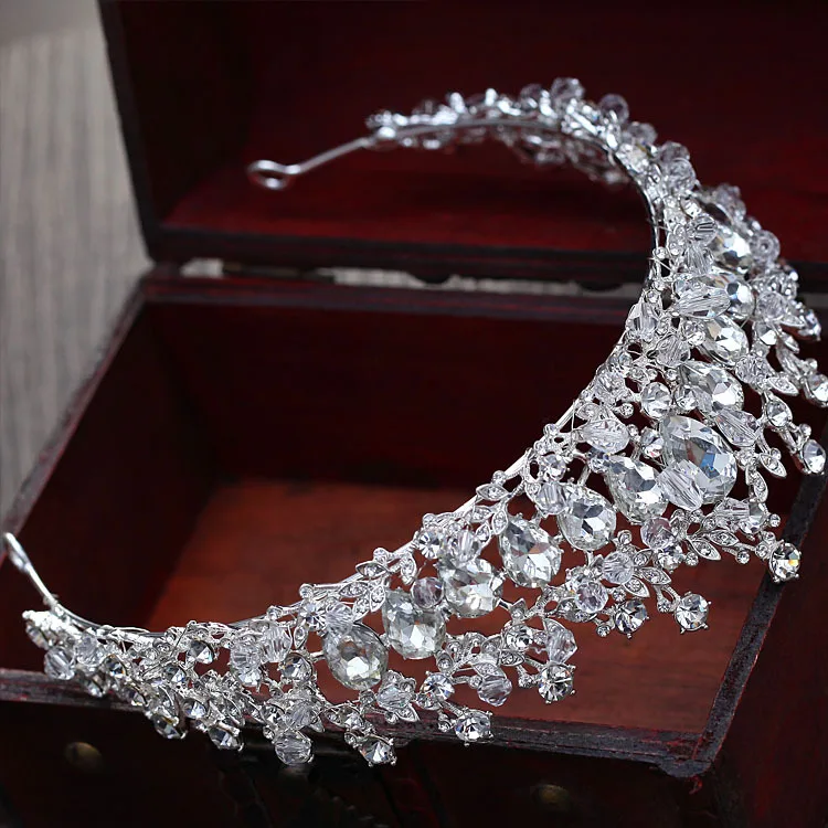 Baroque Magnificent Rhinestone Bridal Crown Tiaras Vintage Silver Color Crystal Beads Diadem for Women Wedding Hair Accessories