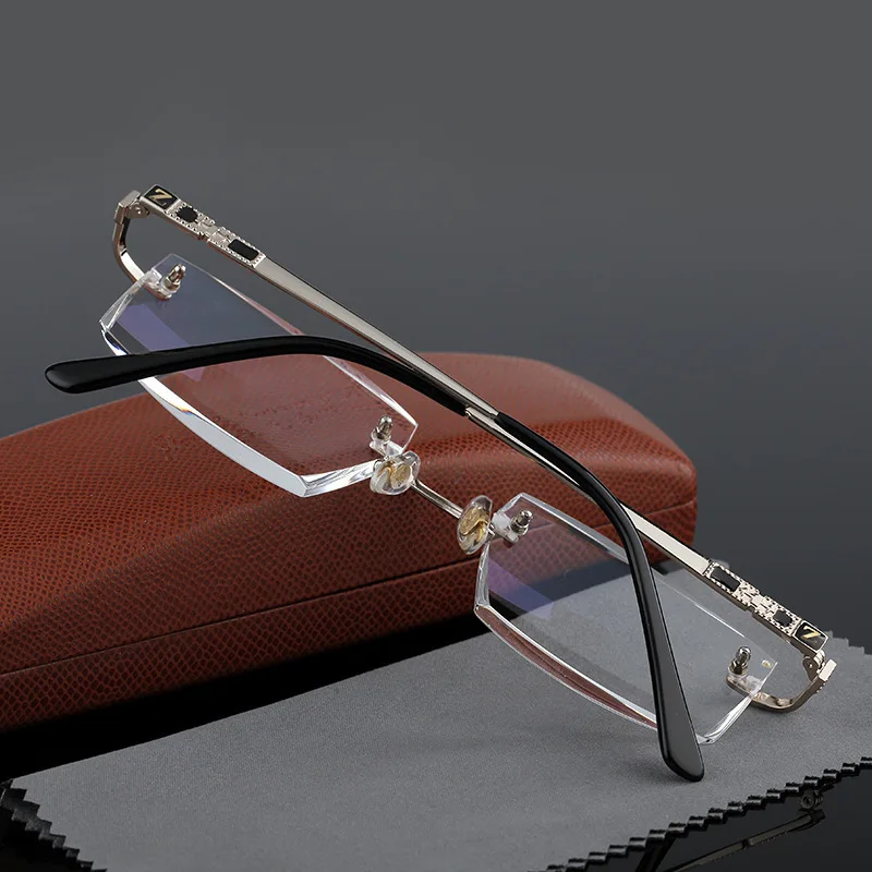 Finished Product Man Fashion Male Rimless Grace Cutting Presbyopic Reading Glasses Hyperopia Frame Men EyeglassAnti-Fatigue 1008