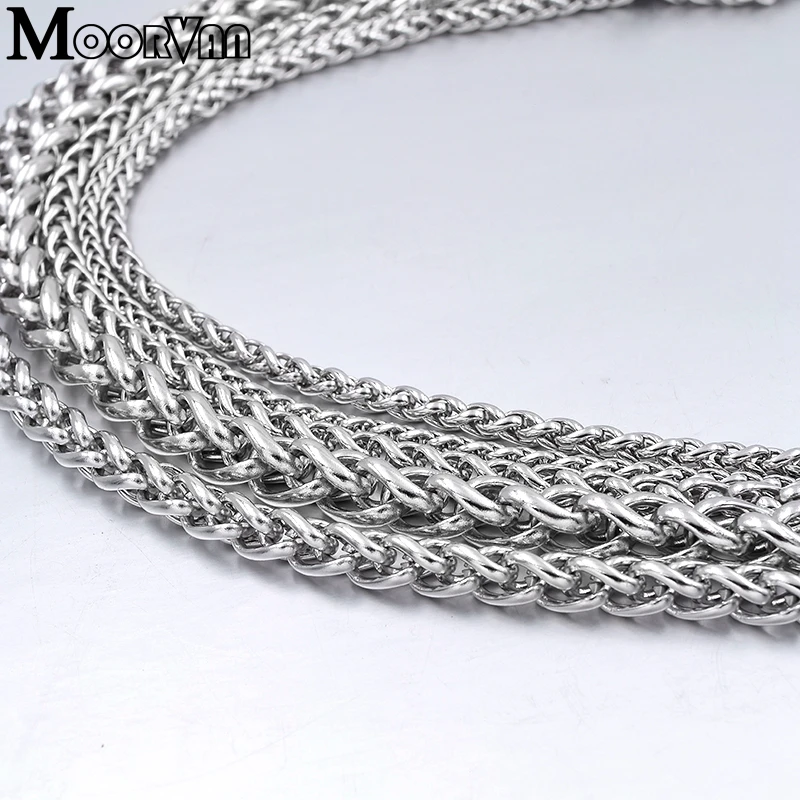 Moorvan Men Necklace Stainless Steel Boys Jewelry 40cm-90cm Braided Link Wheat Chain Necklace Women punk rock biker gift,VN347